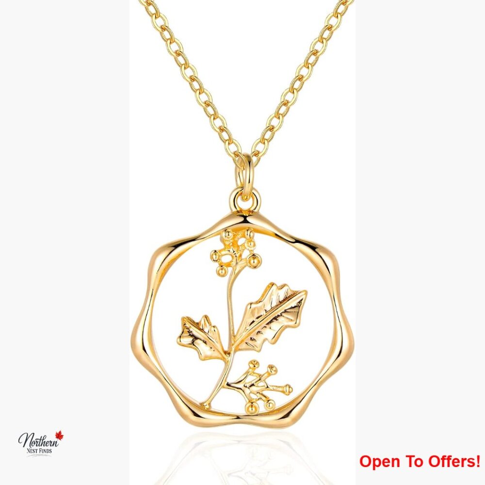 18K Gold Plated Layered Birth Flower Necklace Paperclip Chain